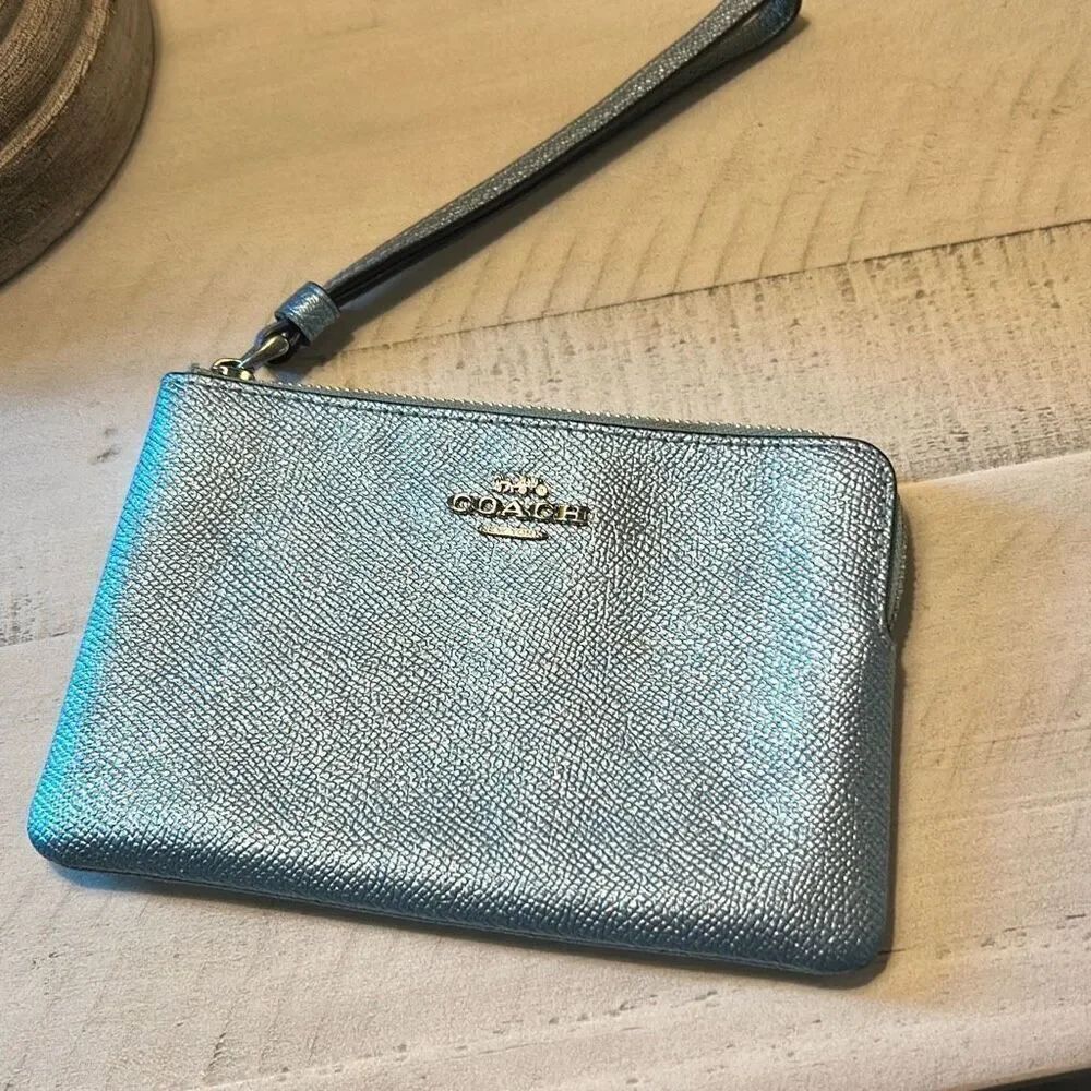 COACH Metallic Light Blue Wristlet